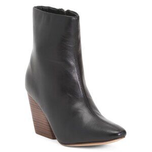 JOURNEE Black Leather Hydra Wedge Booties